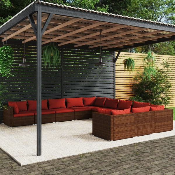  11 Piece Patio Lounge Set with Cushions Poly Rattan Brown A949-3102811