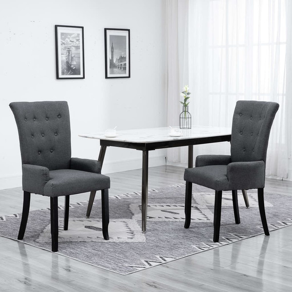  Dining Chairs with Armrests 2 pcs Dark Gray Fabric A949-276908