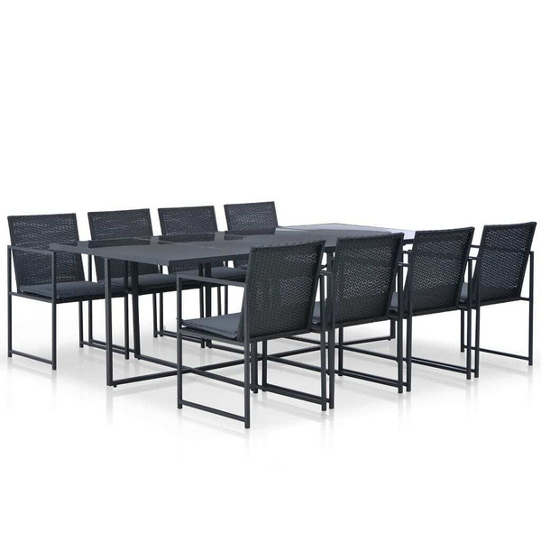 9 Piece Patio Dining Set with Cushions Poly Rattan Black A949-44445