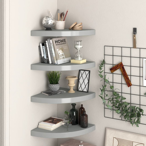 Floating Corner Shelves 4 pcs Gray 13.8"x13.8"x1.5" MDF A949-323924