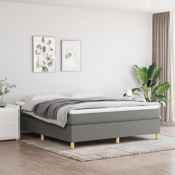 Box Spring Bed Frame Dark Gray King Fabric (US Only) A949-3121006