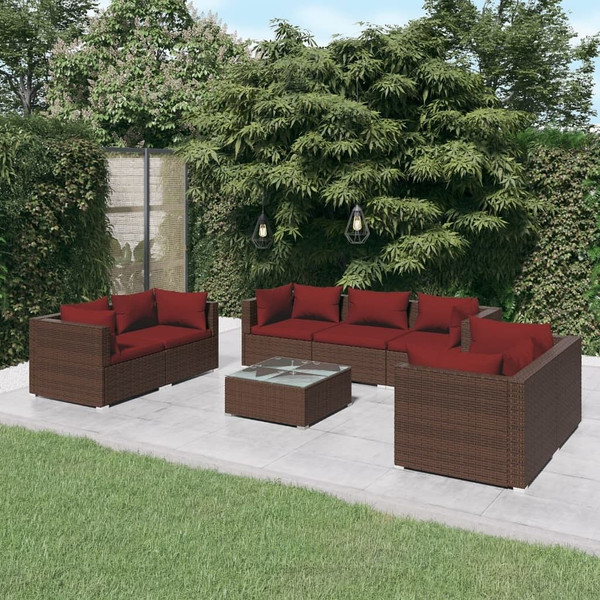 8 Piece Patio Lounge Set with Cushions Poly Rattan Brown A949-3102275