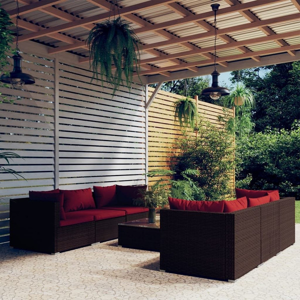 7 Piece Patio Lounge Set with Cushions Poly Rattan Brown A949-3101499