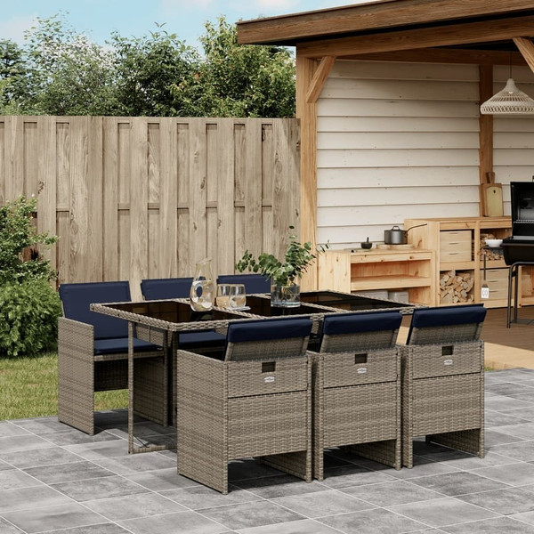 7 Piece Garden Dining Set with Cushions Grey Poly Rattan A949-3277680