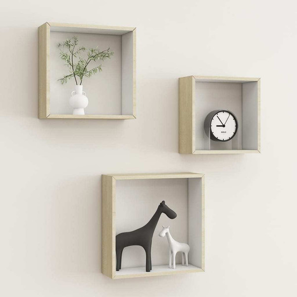 Wall Cube Shelves 3 pcs White and Sonoma Oak A949-326720