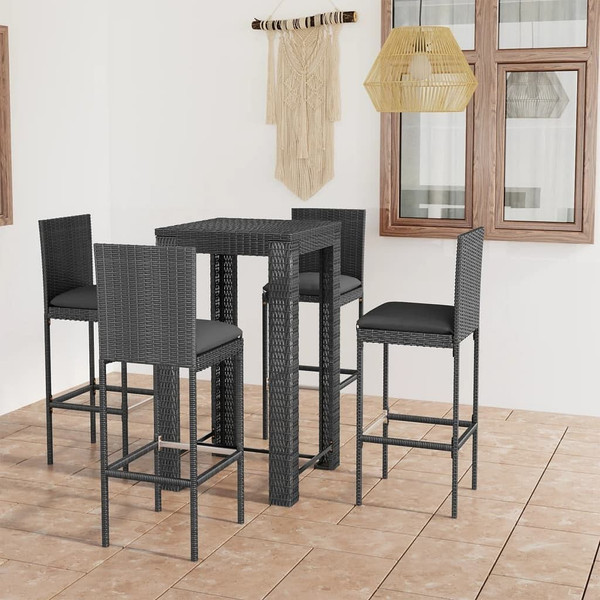 5 Piece Patio Bar Set with Cushions Poly Rattan Gray A949-3064795