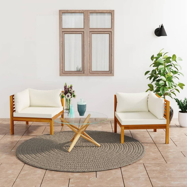 Corner Sofas 2 pcs with Cream White Cushions Solid Acacia Wood A949-316279