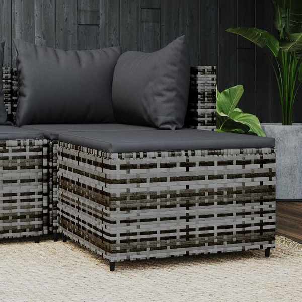 Patio Footrest with Cushion Gray Poly Rattan A949-319772