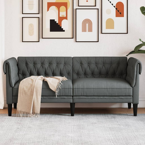 Chesterfield Sofa 2-Seater Dark Gray Fabric A949-372548