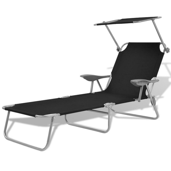 Sun Lounger with Canopy Steel Black A949-42932