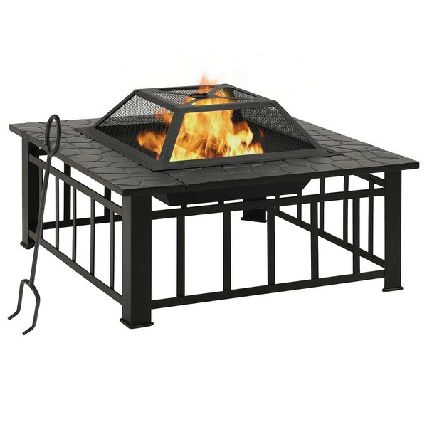 Garden Fire Pit with Poker 31.9"x31.9"x18.5" XXL Steel A949-311888