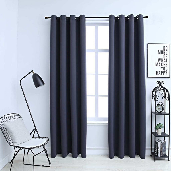 Blackout Curtains with Rings 2 pcs Anthracite 54"x84" Fabric A949-134844