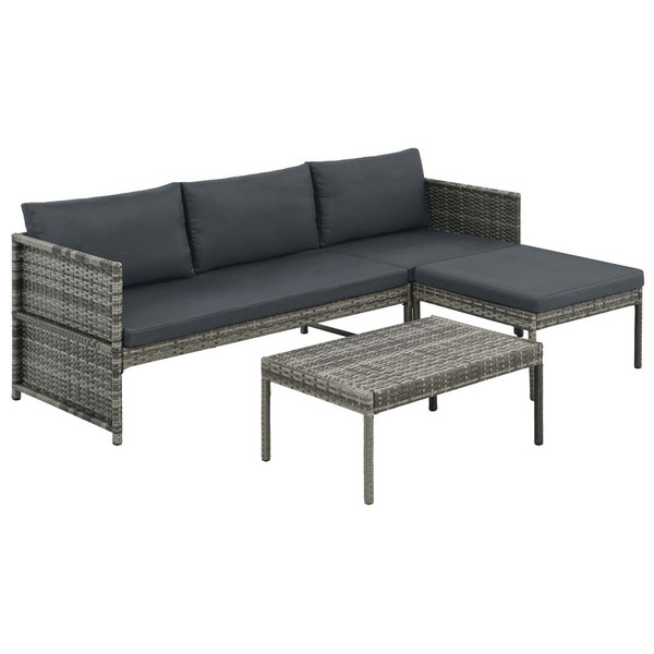  3 Piece Patio Lounge Set with Cushions Poly Rattan Gray A949-44480