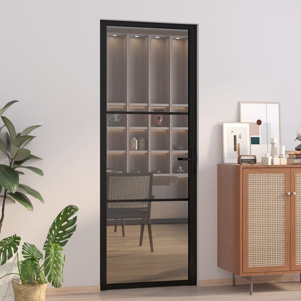 Interior Door 29.9"x79.3" Black ESG Glass and Aluminum A949-350560