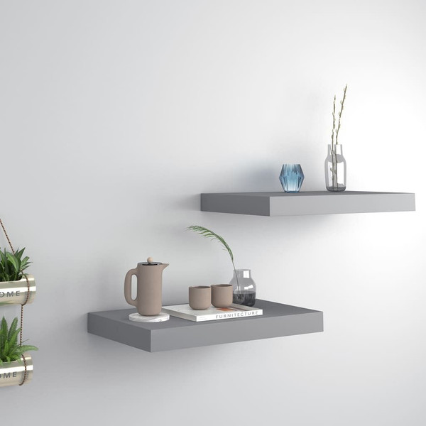 Floating Wall Shelves 2 pcs Gray 15.7"x9.1"x1.5" MDF A949-323848