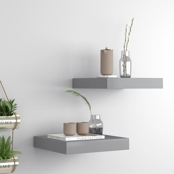  Floating Wall Shelves 2 pcs Gray 9.1"x9.3"x1.5" MDF A949-323845