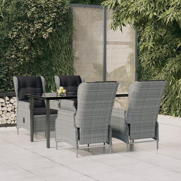 5 Piece Patio Dining Set Light Gray Poly Rattan A949-3156794