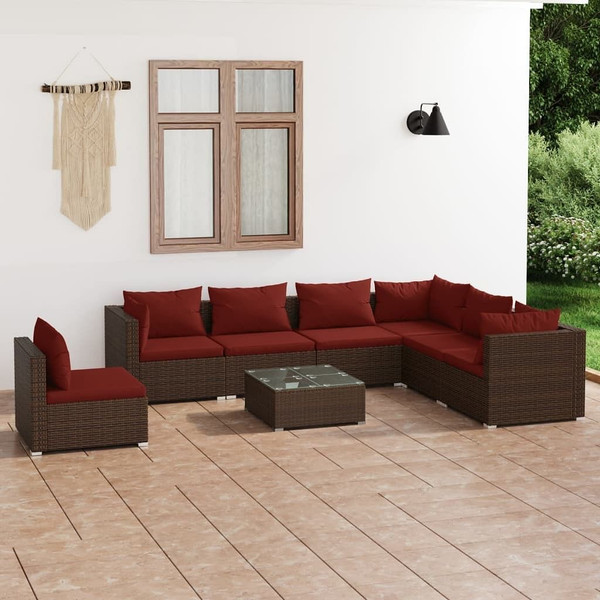 8 Piece Patio Lounge Set with Cushions Poly Rattan Brown A949-3102363