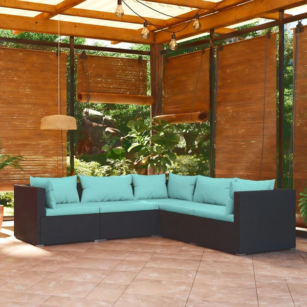 5 Piece Patio Lounge Set with Cushions Poly Rattan Black A949-3101697