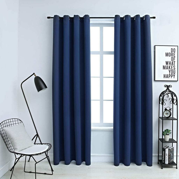 Blackout Curtains with Rings 2 pcs Navy Blue 54"x63" Fabric A949-134861