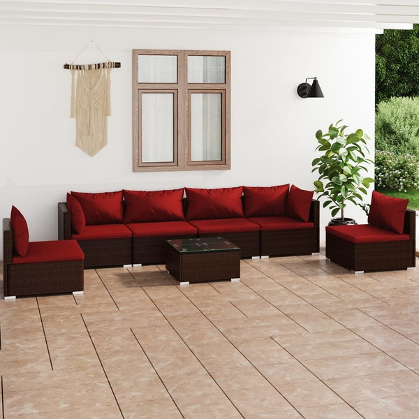  7 Piece Patio Lounge Set with Cushions Poly Rattan Brown A949-3102219