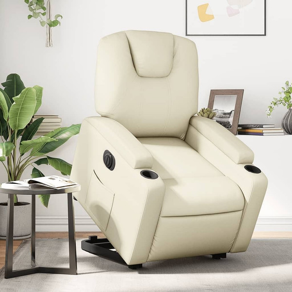 Electric Stand up Recliner Chair Cream Faux Leather A949-3205995