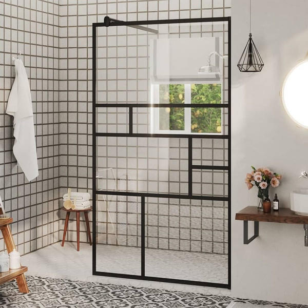Walk-in Shower Wall with Clear ESG Glass 35.4"x76.8" Black A949-150753