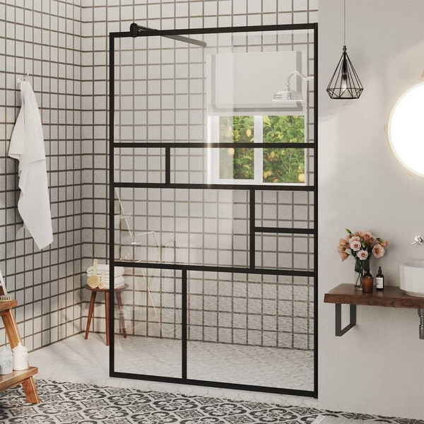 Walk-in Shower Wall with Clear ESG Glass 39.4"x76.8" Black A949-150754