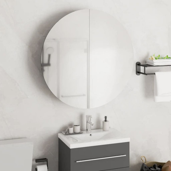 Bathroom Cabinet with Round Mirror&LED Gray 21.3"x21.3"x6.9 A949-345589