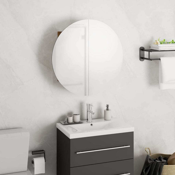 Bathroom Cabinet with Round Mirror&LED Oak 15.7"x15.7"x6.9 A949-345582