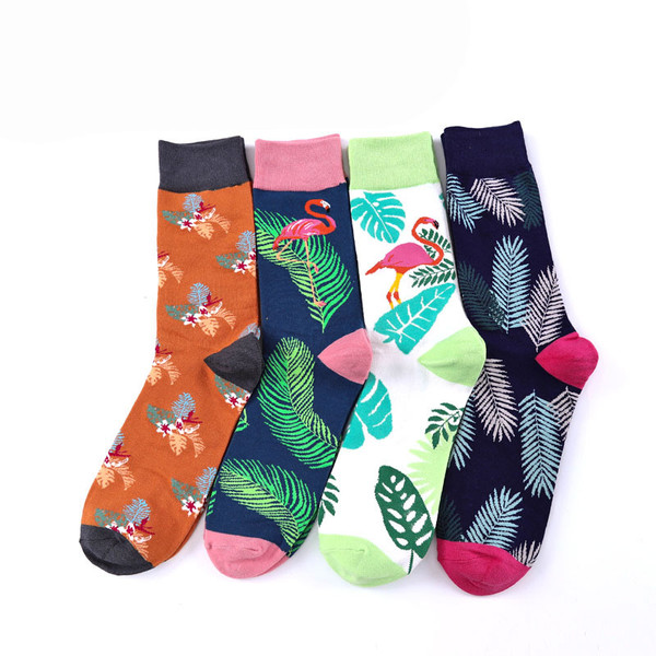 Crane flamingo cotton tube men's socks Q119-CJNSFJWZ00082
