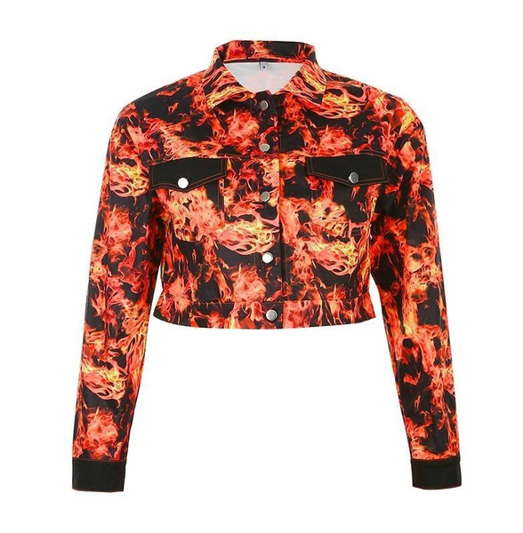 Color: Coat, Size: S - Hip-hop jacket lapel with flame short casual blazer Q119-CJNSWTQB01170-Coat-S