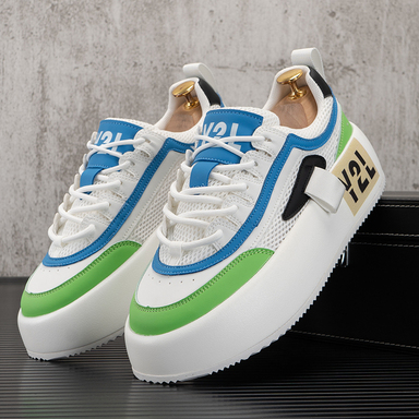 Color: Whitegreen elevated style, Size: 38 - Thick Soles Men's Autumn Breathable Mesh Small White S Q119-CJNS166842231EV