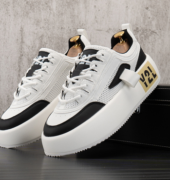 Color: White and black elevated style, Size: 41 - Thick Soles Men's Autumn Breathable Mesh Small Wh Q119-CJNS166842222VE