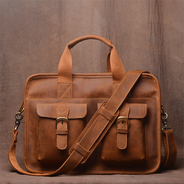 Men's Retro Handmade First Layer Cowhide Portable Briefcase Q119-CJNS1785591