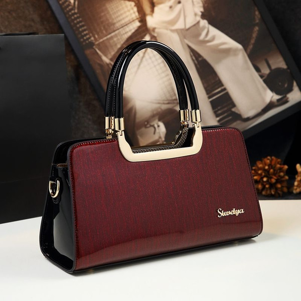 Color: Wine red - Cowhide Women's Patent Leather Handbag Crossbody Bag Q119-CJNS184318801AZ