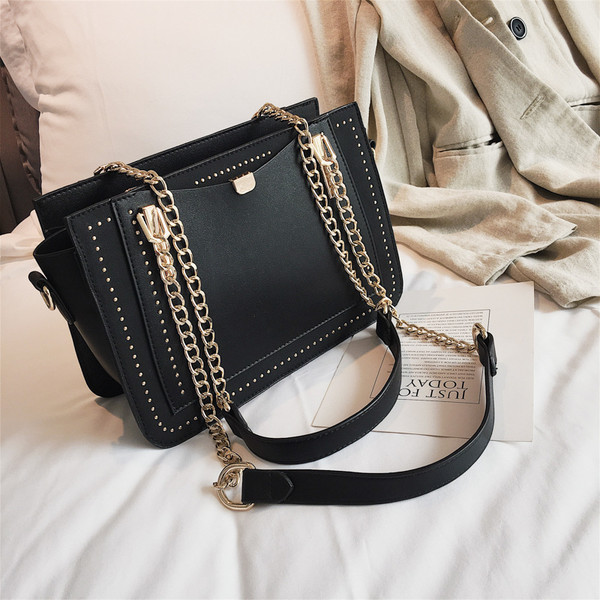Color: Blacka - School bag student style wild fashion handbag silk scarf shoulder Messenger bag Q119-CJBHNSNS07242-Blacka