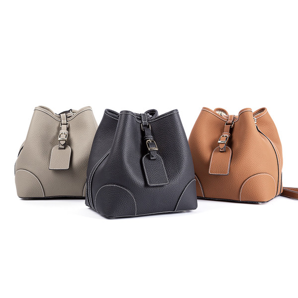 Handmade Retro Cowhide Bucket Bag Litchi Pattern Drawstring Commuter Q119-CJNS2020196