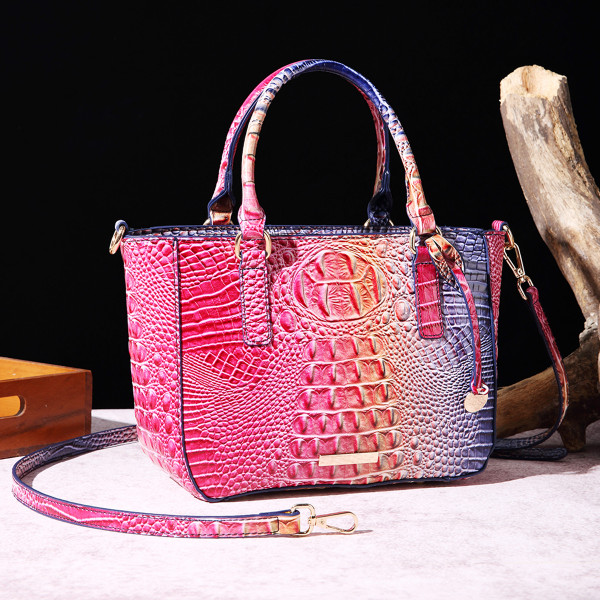 Color: Colorful Rose Blue - Women's Fashion Retro Brahmin Crocodile Pattern Portable Underarm Messe Q119-CJNS203150612LO