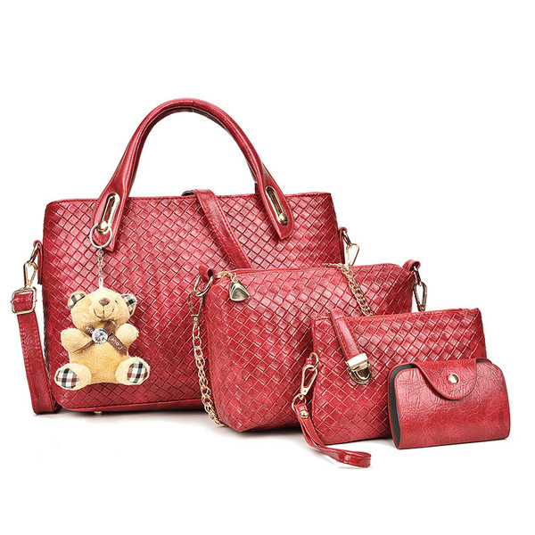 Picture-in-the-mother Bag Four-piece Woven Bear Lady Handbag European And American Fashion One Shou Q119-CJNS1200262