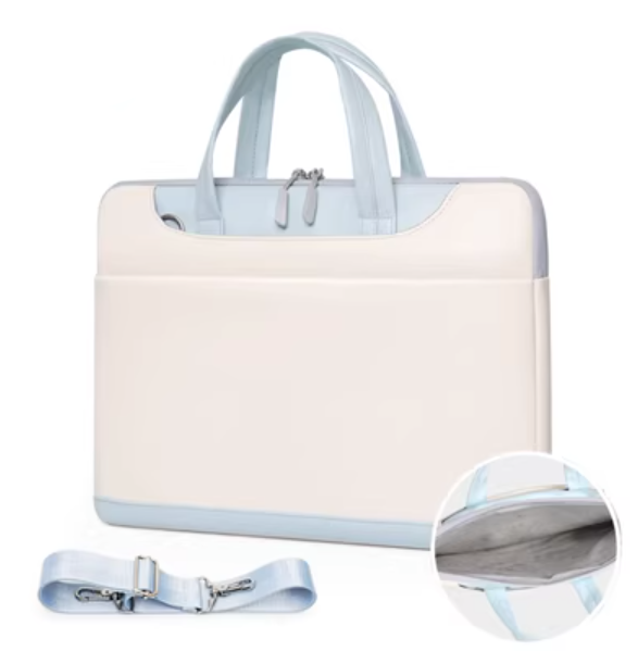 Color: Shoulder strap clear sky blue, Size: 15.6inches - Leather Large Capacity Laptop Case Q119-CJNS173955308HS