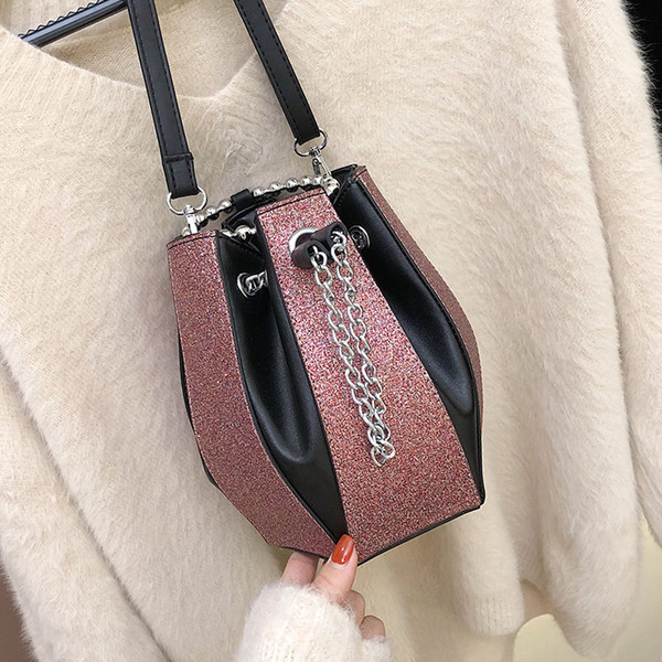 Color: Rose Gold - Bucket bag  Korean fashion chain bag simple single shoulder bag Q119-CJBHNSNS05187-Rose Gold