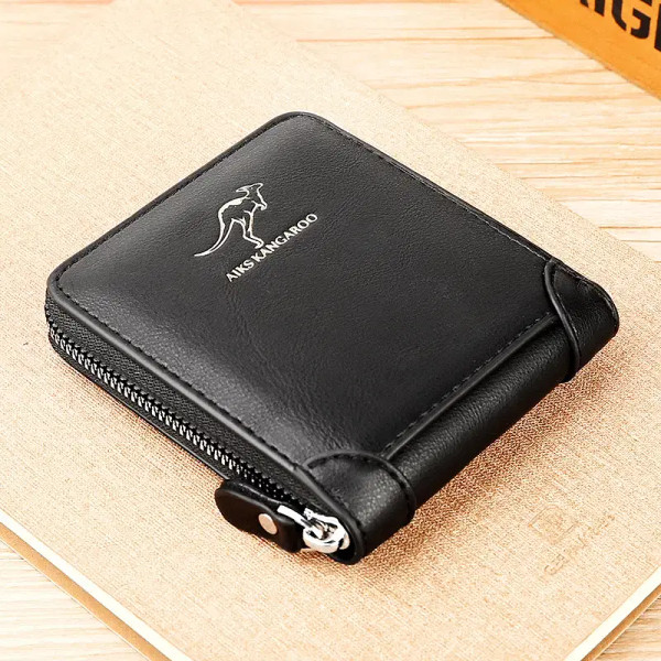 Color: black - Leather Men?™s Wallet Luxury MensPurse Male Zipper Card Holders with Coin Pocket Rfi F640-12000029006391255