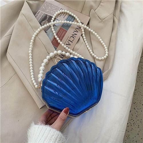 Fashion Pearl Chain Shell Shaped Design Wholesale Women Shoulder Bag - Blue A392-fhbg0318