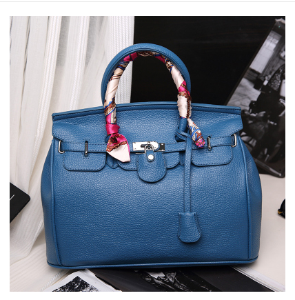 Color: Royal BL with silk scarf - 2021 new women's bag Europe and the United States lock buckle mic Q119-CJBHNSNS05627-Royal BL with silk scarf