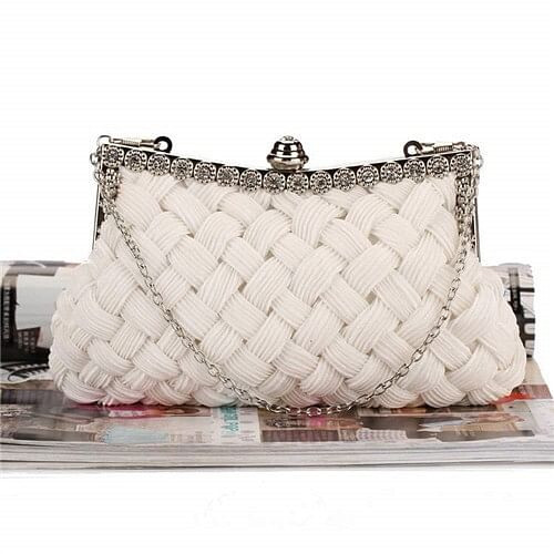 Weaving Threads Pattern with Rhinestone Floral Decorations Fashion Evening Handbag/ Shoulder Bag -  A392-fhbg0104