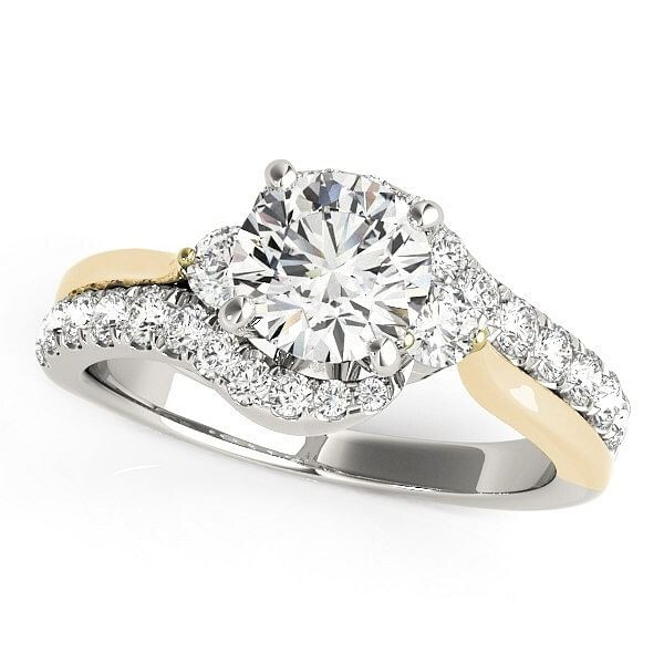 Size: 5 - 14k White And Yellow Gold Round Bypass Diamond Engagement Ring (1 1/2 cttw) P150-45378-5