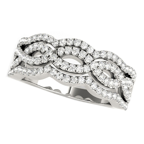 Size: 3 - Diamond Studded Ring with Four Curves in 14k White Gold (5/8 cttw) P150-50504-3
