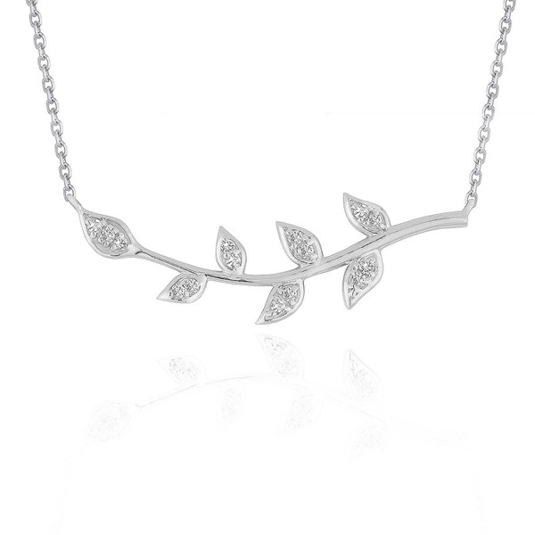 Size: 18'' - Diamond Vine Design Pendant in 14k White Gold P150-33668-18