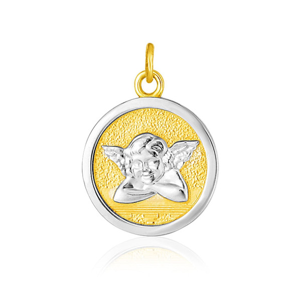 14k Two Tone Gold Round Angel Medal Pendant P150-78076